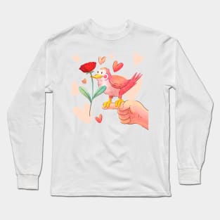 Bird Flower Illustration Long Sleeve T-Shirt